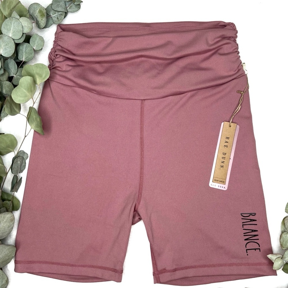 Rae Dunn New Shorts Pulse Bike BALANCE. Ruched Waist Nostalgia Rose Medium M NWT - Picture 15 of 15